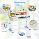 Adjustable Height Kids Study Desk Drafting Table w/Bookshelf&Hutch Blue HW67588BL