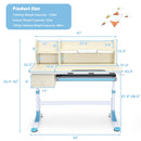 Adjustable Height Kids Study Desk Drafting Table w/Bookshelf&Hutch Blue HW67588BL