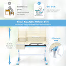 Adjustable Height Kids Study Desk Drafting Table w/Bookshelf&Hutch Blue HW67588BL