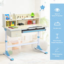 Adjustable Height Kids Study Desk Drafting Table w/Bookshelf&Hutch Blue HW67588BL