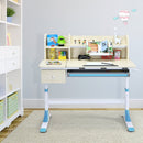 Adjustable Height Kids Study Desk Drafting Table w/Bookshelf&Hutch Blue HW67588BL