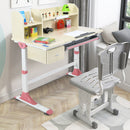 Adjustable Height Kids Study Desk Drafting Table w/Bookshelf&Hutch Pink