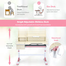 Adjustable Height Kids Study Desk Drafting Table w/Bookshelf&Hutch Pink