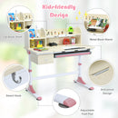 Adjustable Height Kids Study Desk Drafting Table w/Bookshelf&Hutch Pink