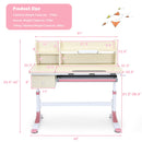 Adjustable Height Kids Study Desk Drafting Table w/Bookshelf&Hutch Pink
