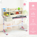 Adjustable Height Kids Study Desk Drafting Table w/Bookshelf&Hutch Pink