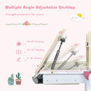 Adjustable Height Kids Study Desk Drafting Table w/Bookshelf&Hutch Pink