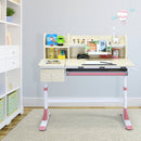 Adjustable Height Kids Study Desk Drafting Table w/Bookshelf&Hutch Pink