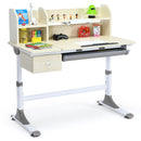 Adjustable Height Kids Study Desk Drafting Table w/Bookshelf&Hutch Grey