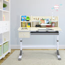 Adjustable Height Kids Study Desk Drafting Table w/Bookshelf&Hutch Grey