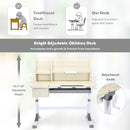Adjustable Height Kids Study Desk Drafting Table w/Bookshelf&Hutch Grey