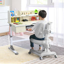 Adjustable Height Kids Study Desk Drafting Table w/Bookshelf&Hutch Grey