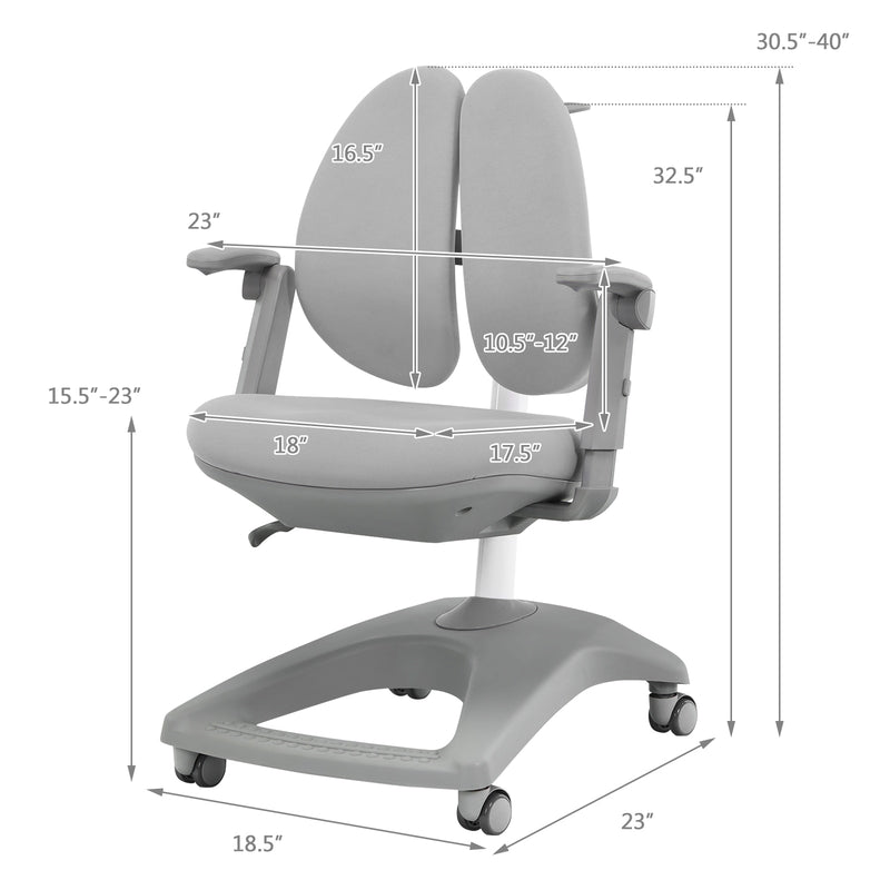 Kids Desk Study Chair Adjustable Height Depth w/ Sit-Brake Casters Grey HW67591GR