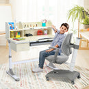 Kids Desk Study Chair Adjustable Height Depth w/ Sit-Brake Casters Grey HW67591GR