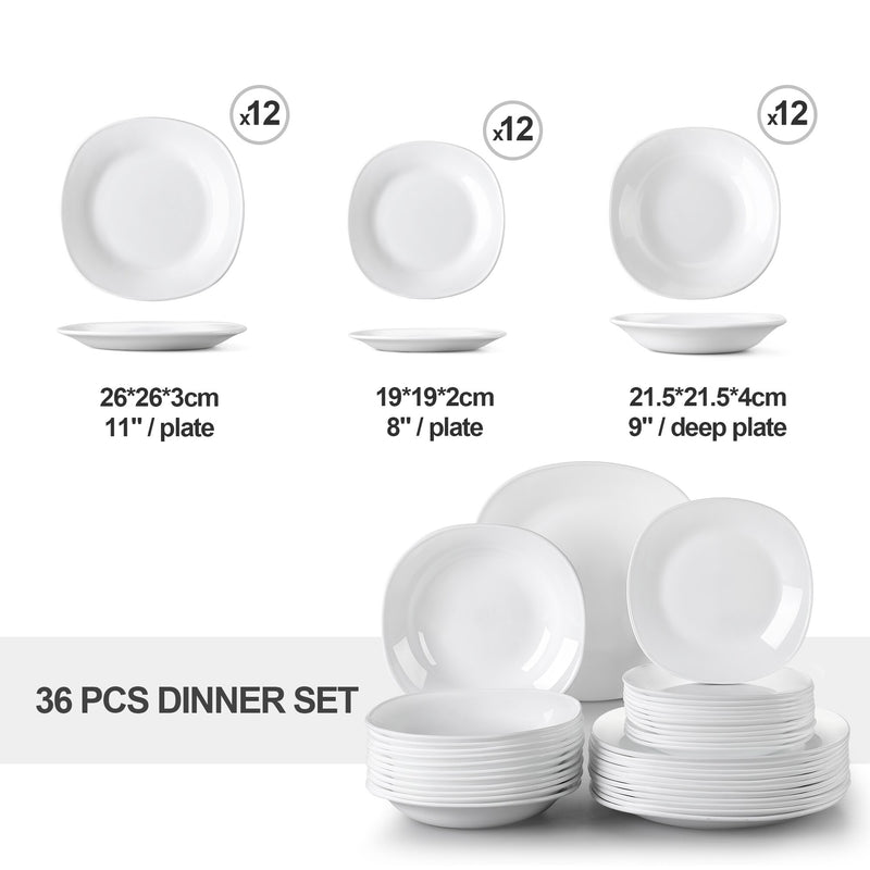 18/36-Piece Unbreakable Durable Opal Glass Tableware Dinner Set