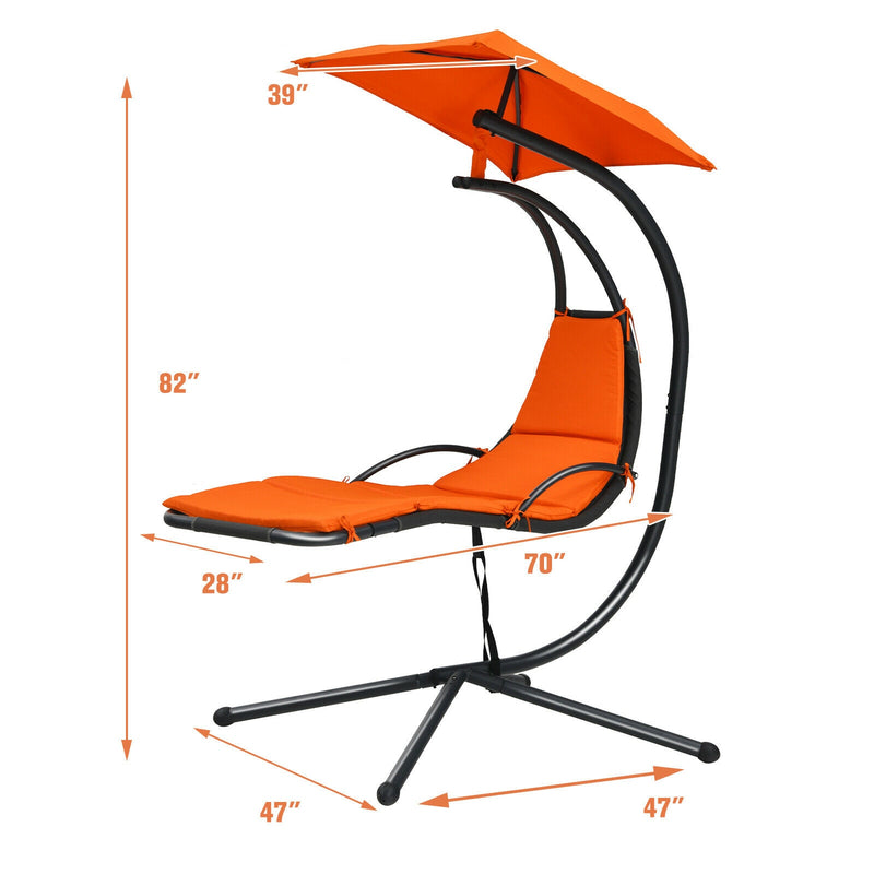 Hanging Hammock Chaise Lounge Chair with Canopy Cushion Orange