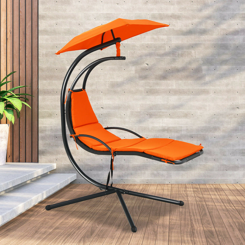 Hanging Hammock Chaise Lounge Chair with Canopy Cushion Orange