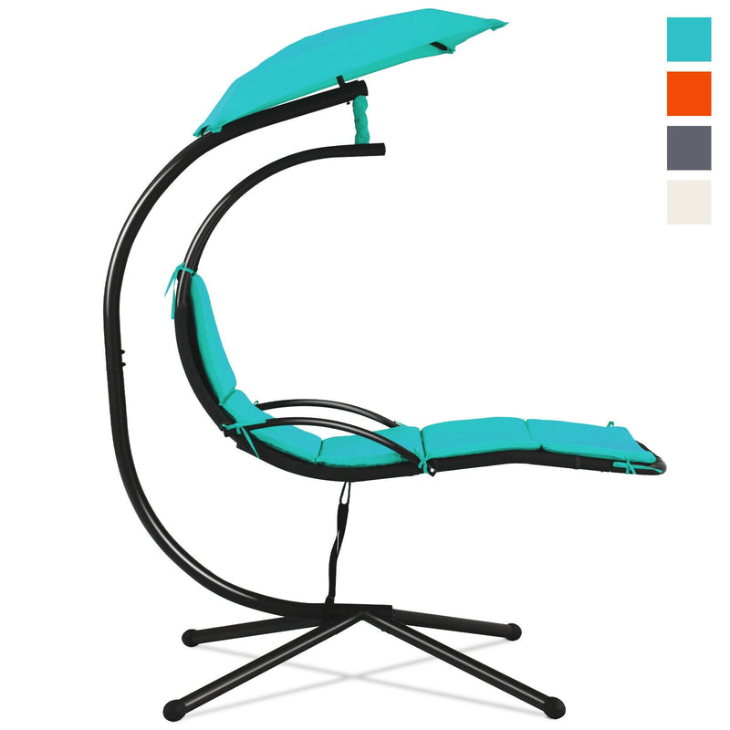 Hanging Hammock Chaise Lounge Chair with Canopy Cushion Turquoise