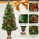 4Ft/5Ft Pre-Lit Christmas Entrance Tree In Urn w/ 60/100 LED Light Red Berries Pine Cone