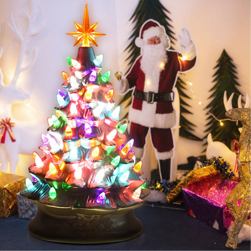 Ceramic Tabletop Christmas Tree Battery Powered Silver