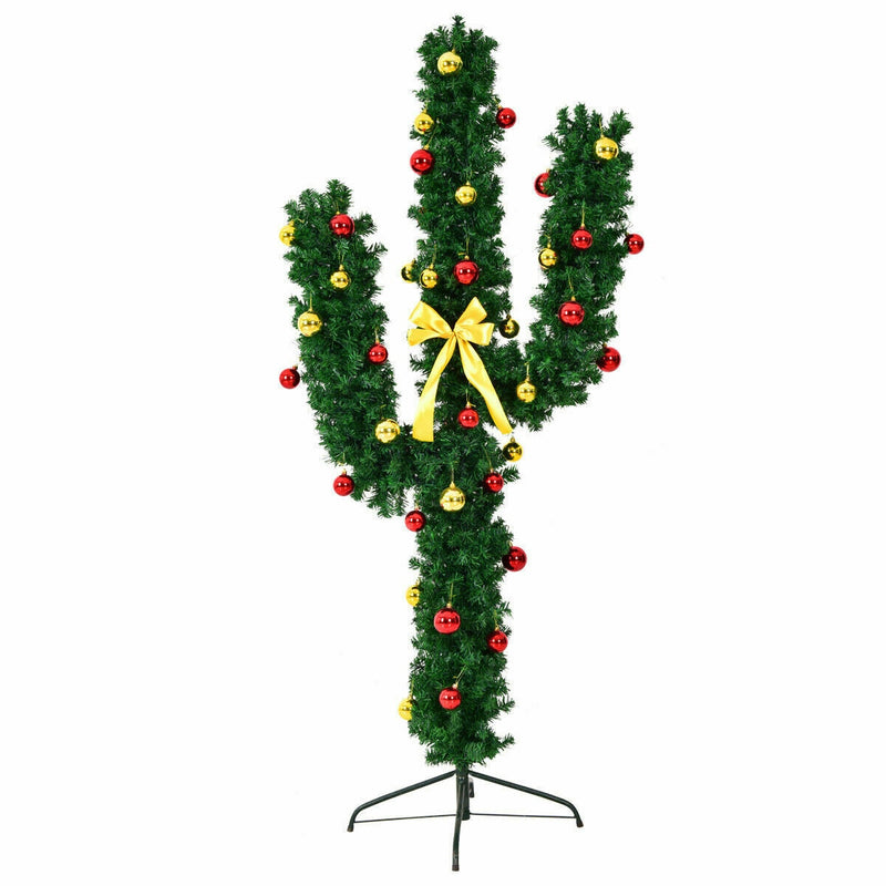 5Ft/6Ft/7Ft Pre-Lit Cactus Artificial Christmas Tree w/LED Lights and Ball Ornaments