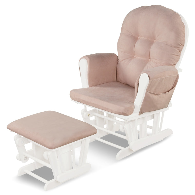 Glider and Ottoman Cushion Set Wood Baby Nursery Rocking Chair Pink