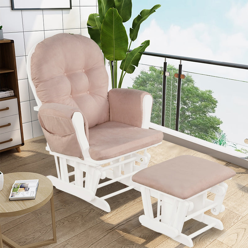 Glider and Ottoman Cushion Set Wood Baby Nursery Rocking Chair Pink