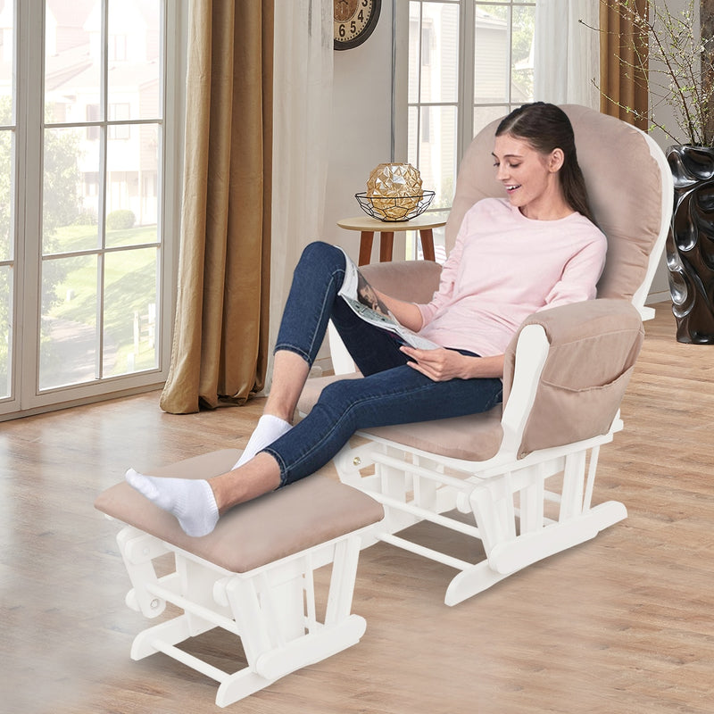 Glider and Ottoman Cushion Set Wood Baby Nursery Rocking Chair Pink