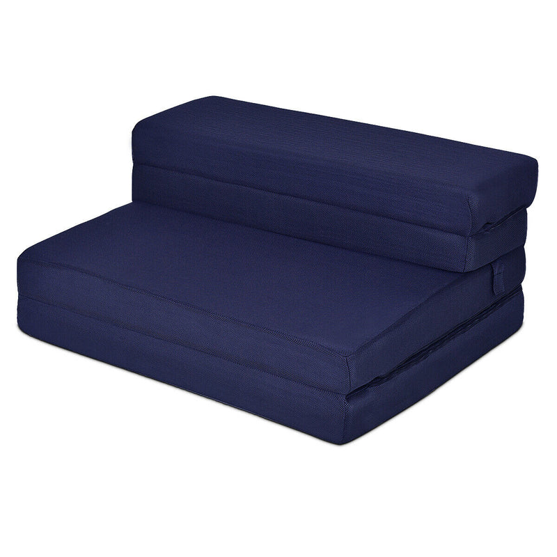 Queen Size 4'' Quart -Fold Foam Folding Mattress Futon Sleepover Sofa Bed Guest