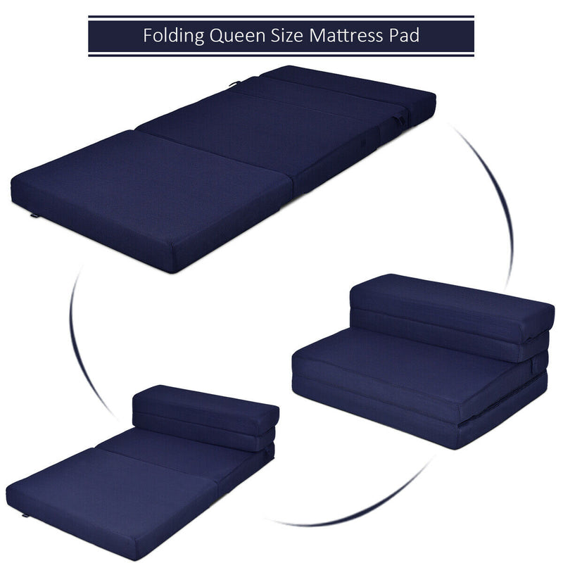 Queen Size 4'' Quart -Fold Foam Folding Mattress Futon Sleepover Sofa Bed Guest