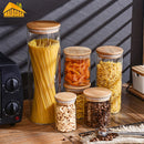 Glass Jars with Silicone Ring Bamboo lid,Set of 6 Glass Food Storage