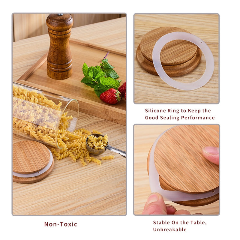 Glass Jars with Silicone Ring Bamboo lid,Set of 6 Glass Food Storage