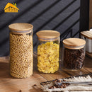 3PCS Glass Jar Set with Silicon Ring Bamboo Lid,Air Tight Clear Glass