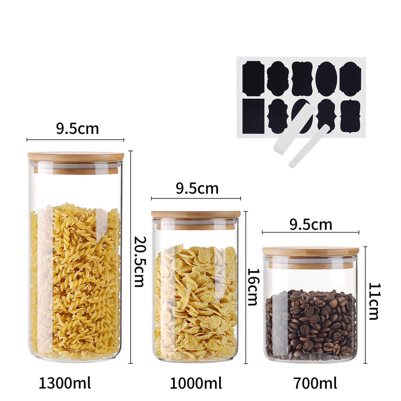 3PCS Glass Jar Set with Silicon Ring Bamboo Lid,Air Tight Clear Glass