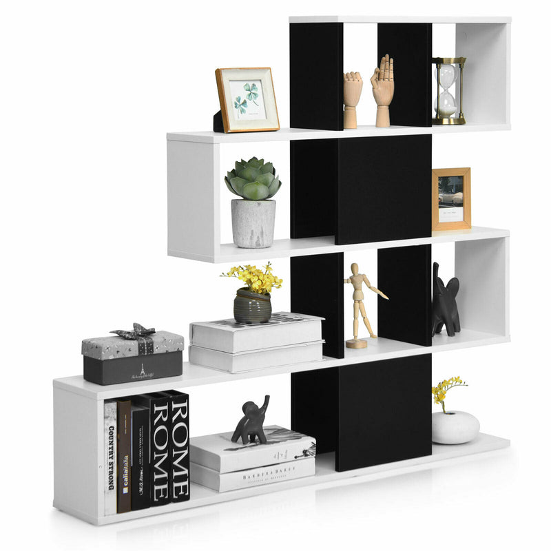 5-Tier Bookshelf Corner Ladder Bookcase Display Storage Rack Black White CB10293DW