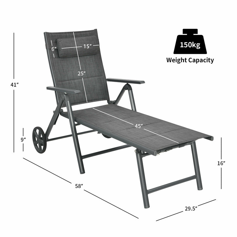 Reclining Chaise Lounge Padded Chair Aluminum Adjust Neck Pillow  NP10106GR