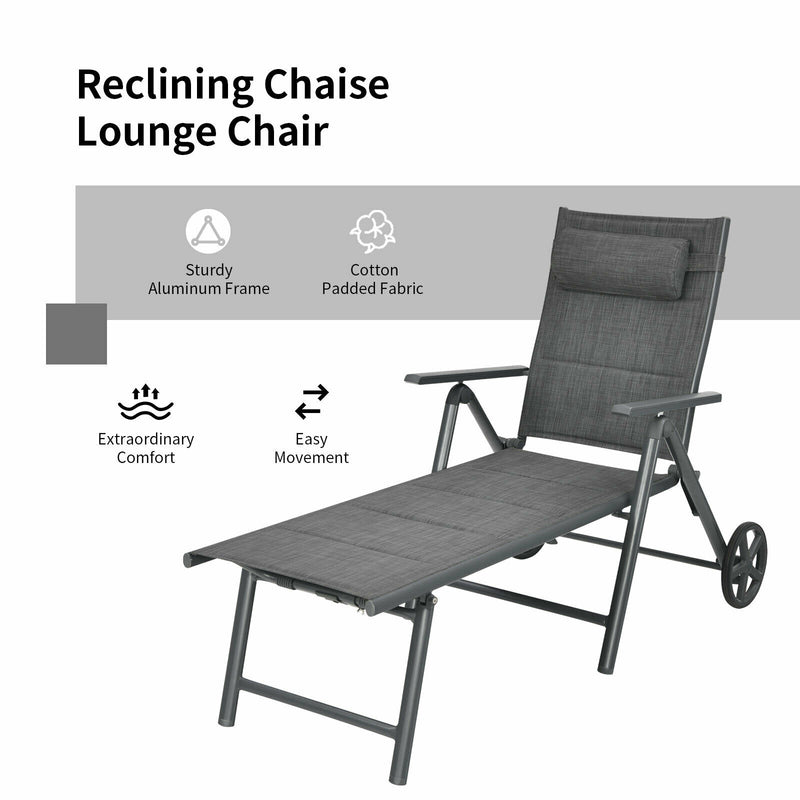 Reclining Chaise Lounge Padded Chair Aluminum Adjust Neck Pillow  NP10106GR
