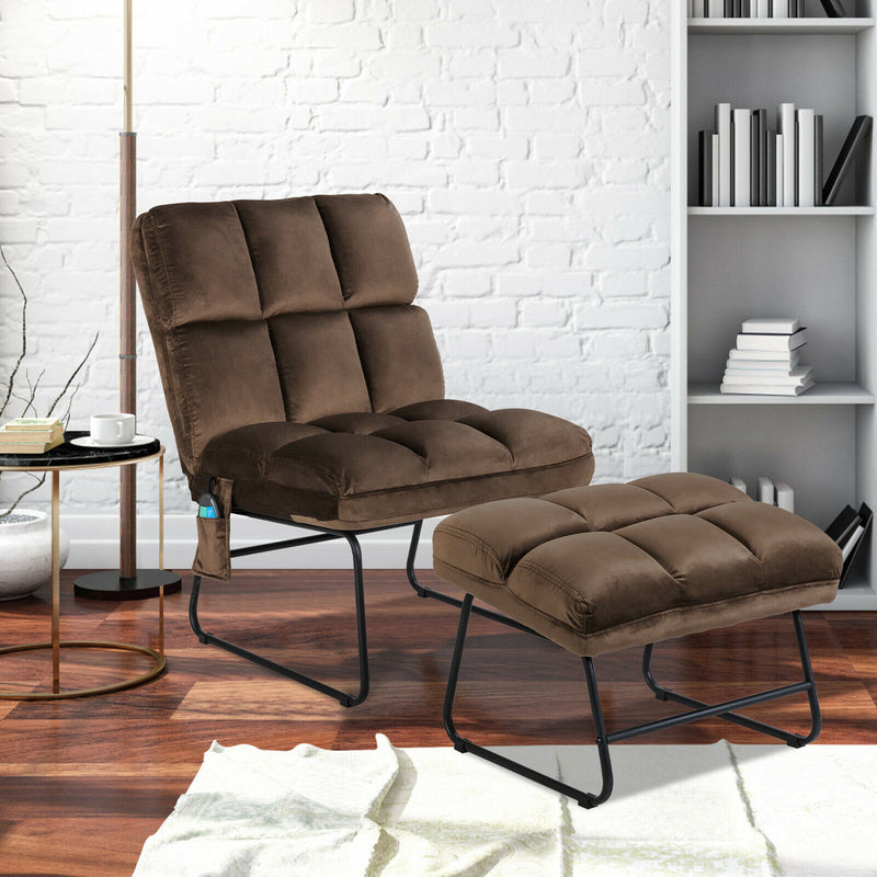 Massage Chair Velvet Accent Sofa Chair w/ Ottoman & Remote Control Brown  HW62369BN