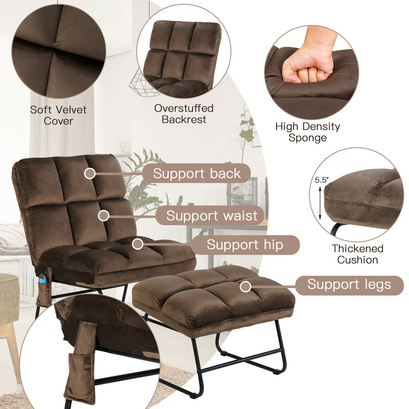 Massage Chair Velvet Accent Sofa Chair w/ Ottoman & Remote Control Brown  HW62369BN