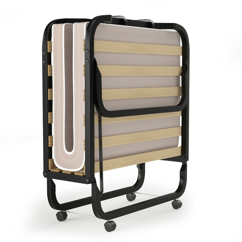 Folding Bed w/Memory Foam Mattress Rollaway Metal Bed Sleeper Made in Italy HW66085