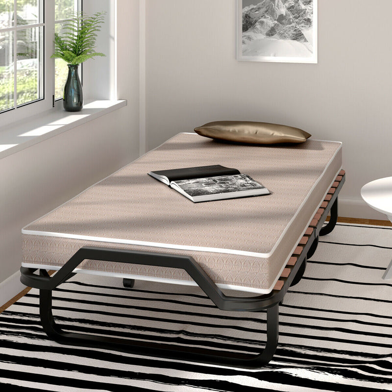 Folding Bed w/Memory Foam Mattress Rollaway Metal Bed Sleeper Made in Italy HW66085
