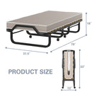 Folding Bed w/Memory Foam Mattress Rollaway Metal Bed Sleeper Made in Italy HW66085