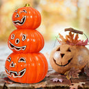 3-Tier Color-Changing Lighted Ceramic Pumpkin Lantern Battery Powered Halloween CM22644