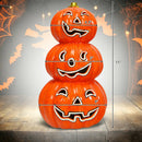 3-Tier Color-Changing Lighted Ceramic Pumpkin Lantern Battery Powered Halloween CM22644