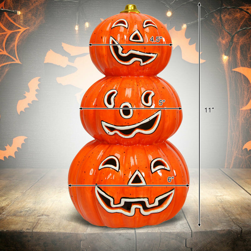 3-Tier Color-Changing Lighted Ceramic Pumpkin Lantern Battery Powered Halloween CM22644