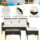 3PCS Patio Rattan Furniture Set 3-Seat Sofa Cushioned Table Garden HW67714WH