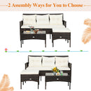 3PCS Patio Rattan Furniture Set 3-Seat Sofa Cushioned Table Garden HW67714WH