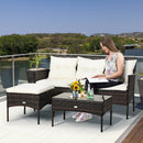 3PCS Patio Rattan Furniture Set 3-Seat Sofa Cushioned Table Garden HW67714WH