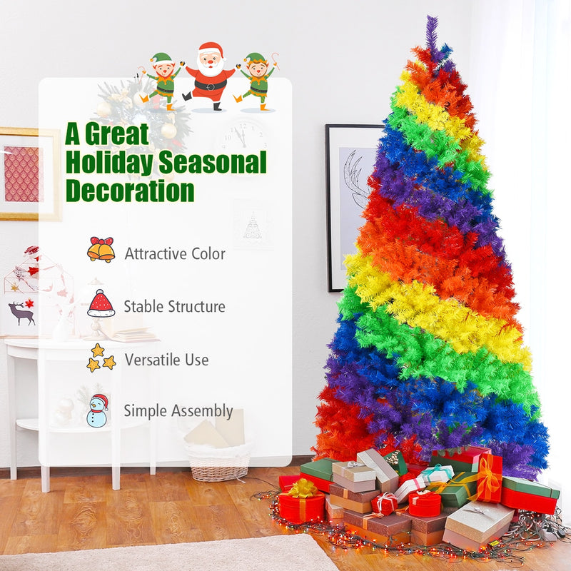 7FT Artificial Hinged Colorful Rainbow Full Fir Christmas Tree with 1213 Tips CM22830