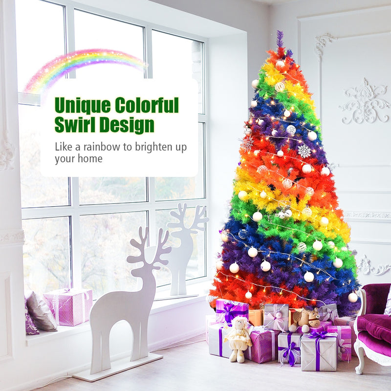 7FT Artificial Hinged Colorful Rainbow Full Fir Christmas Tree with 1213 Tips CM22830